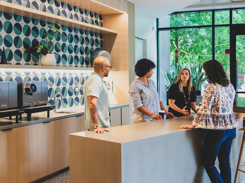 People around a high top