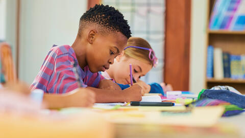 Children working on an assignment in class.