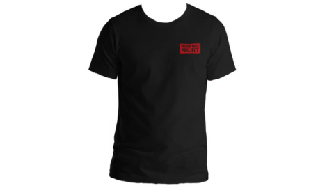 Black crew neck t-shirt with the Prison Yoga Project logo