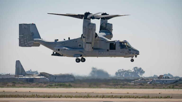 V-22 Osprey flying near the ground