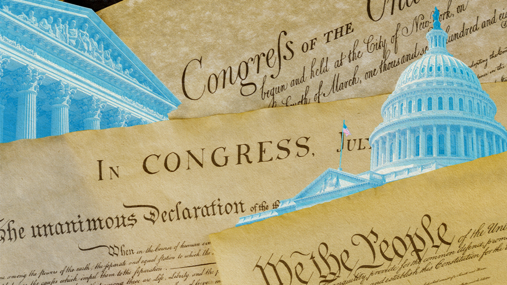 Collage of United States Constitution and United States Capitol.