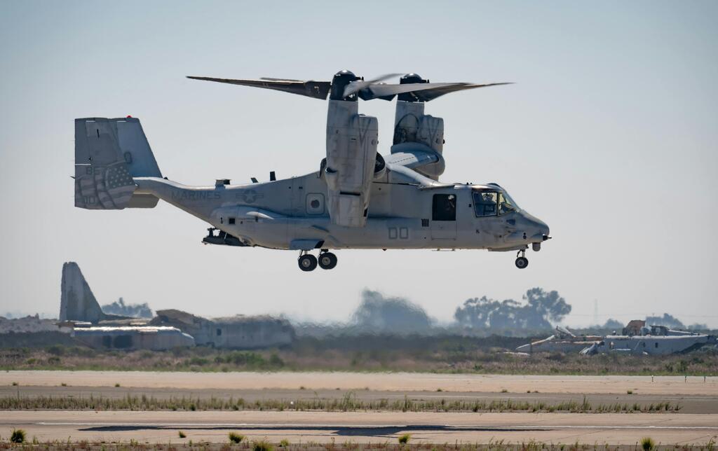 V-22 Osprey flying near the ground