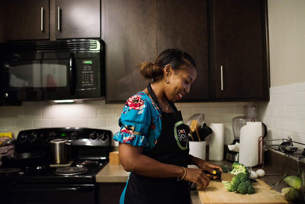 Homestretch graduate, Brandy, in her kitchen